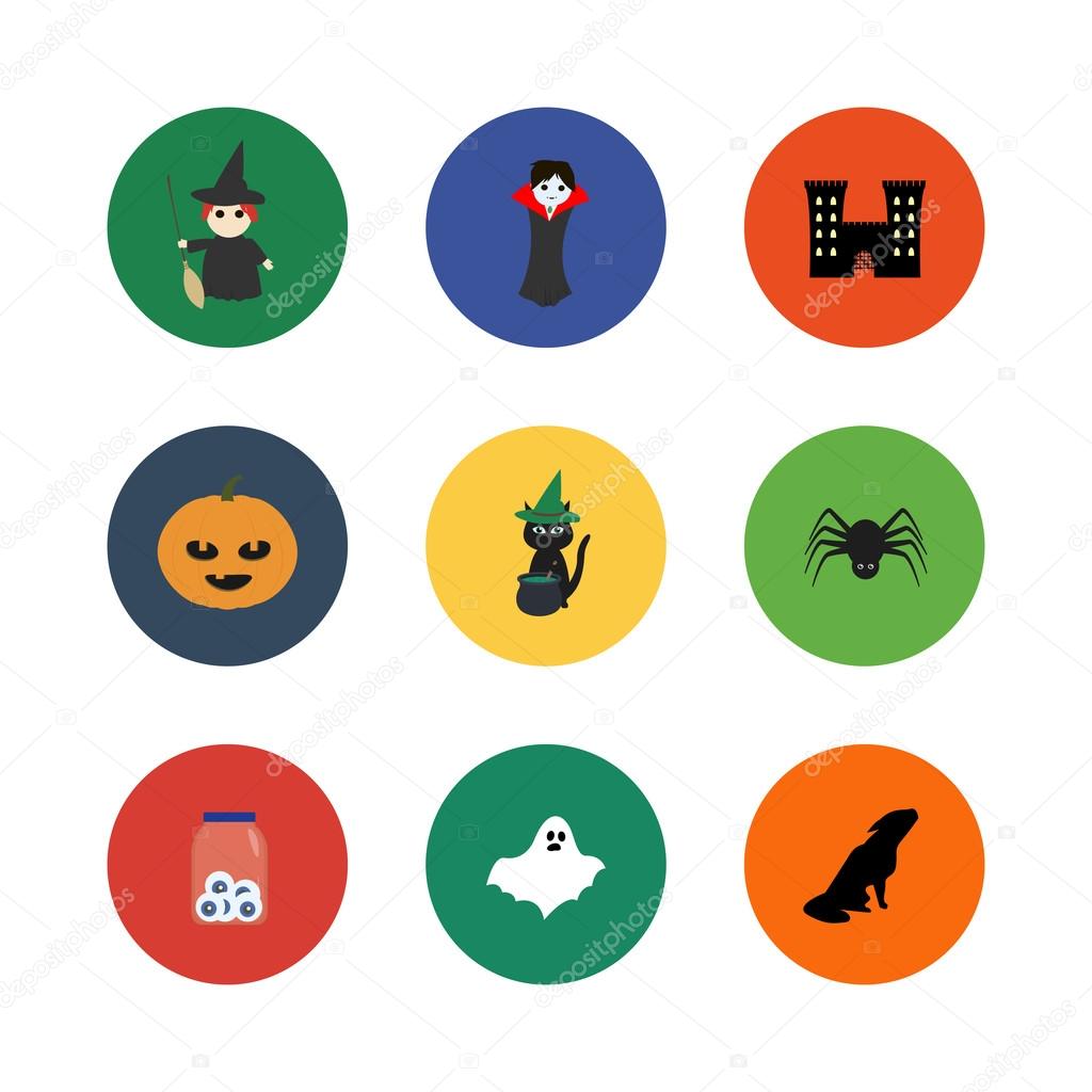 Set of 9 Halloween icons in flat design