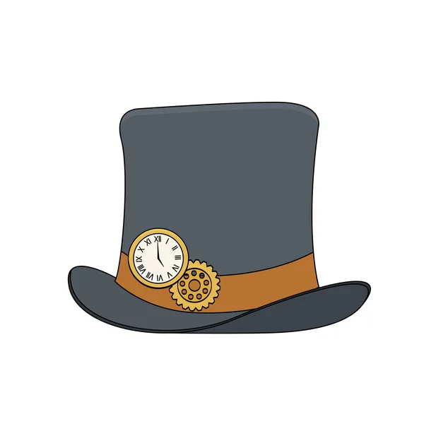 Chapeau de style Steampunk avec montre en cuivre et engrenages dans le style doodle Illustrations De Stock Libres De Droits