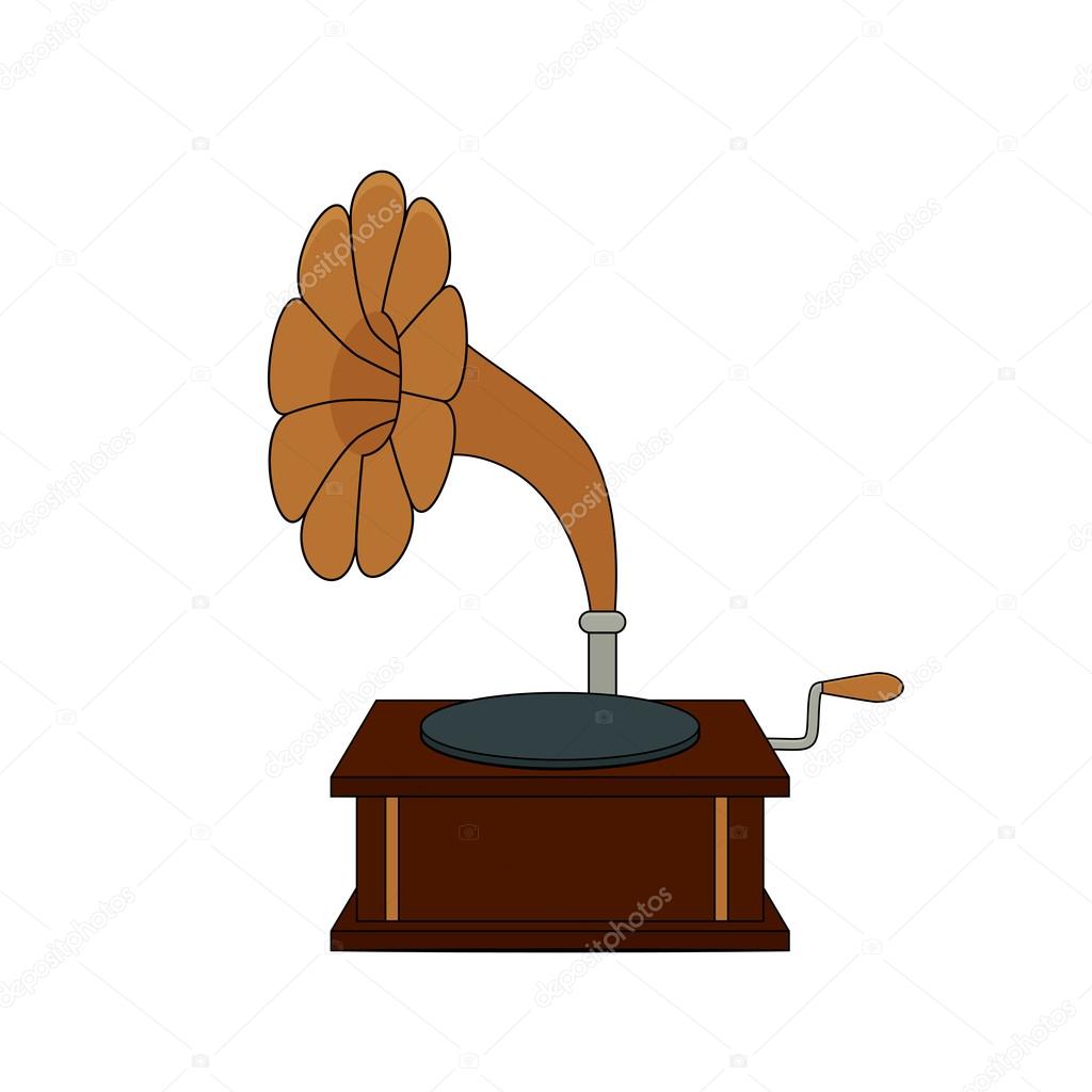 Vintage gramophone in doodle style