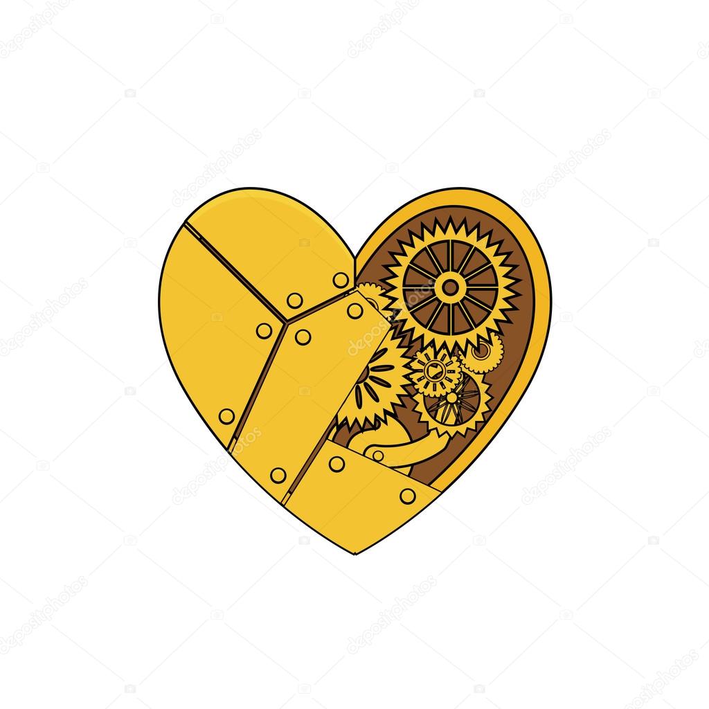 steampunk heart with gears in doodle style
