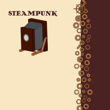 Steampunk kartı doodle tarzı retro kamera ile