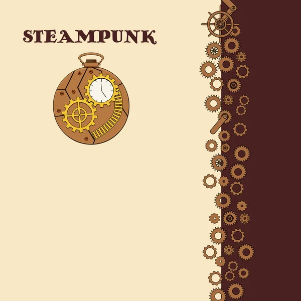 蒸汽朋克卡与铜口袋时钟与金属齿轮在涂鸦风格 — 图库矢量图片