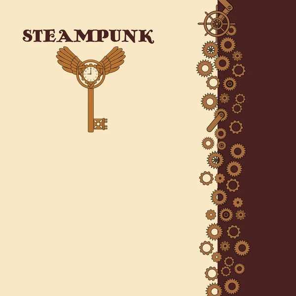 Carte Steampunk avec clé avec ailes et horloge dans le style doodle Vecteur En Vente