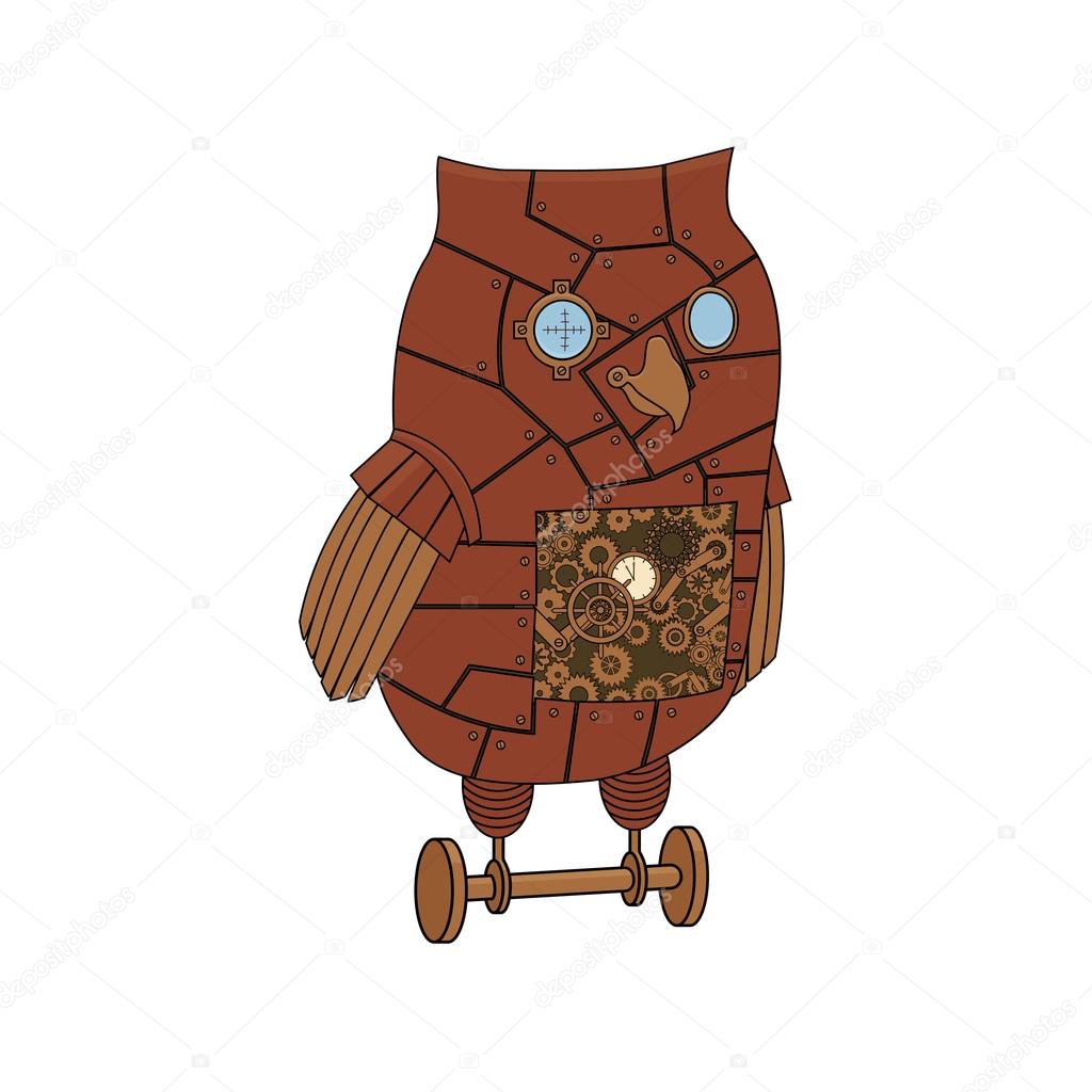 Steampunk metal owl in doodle style