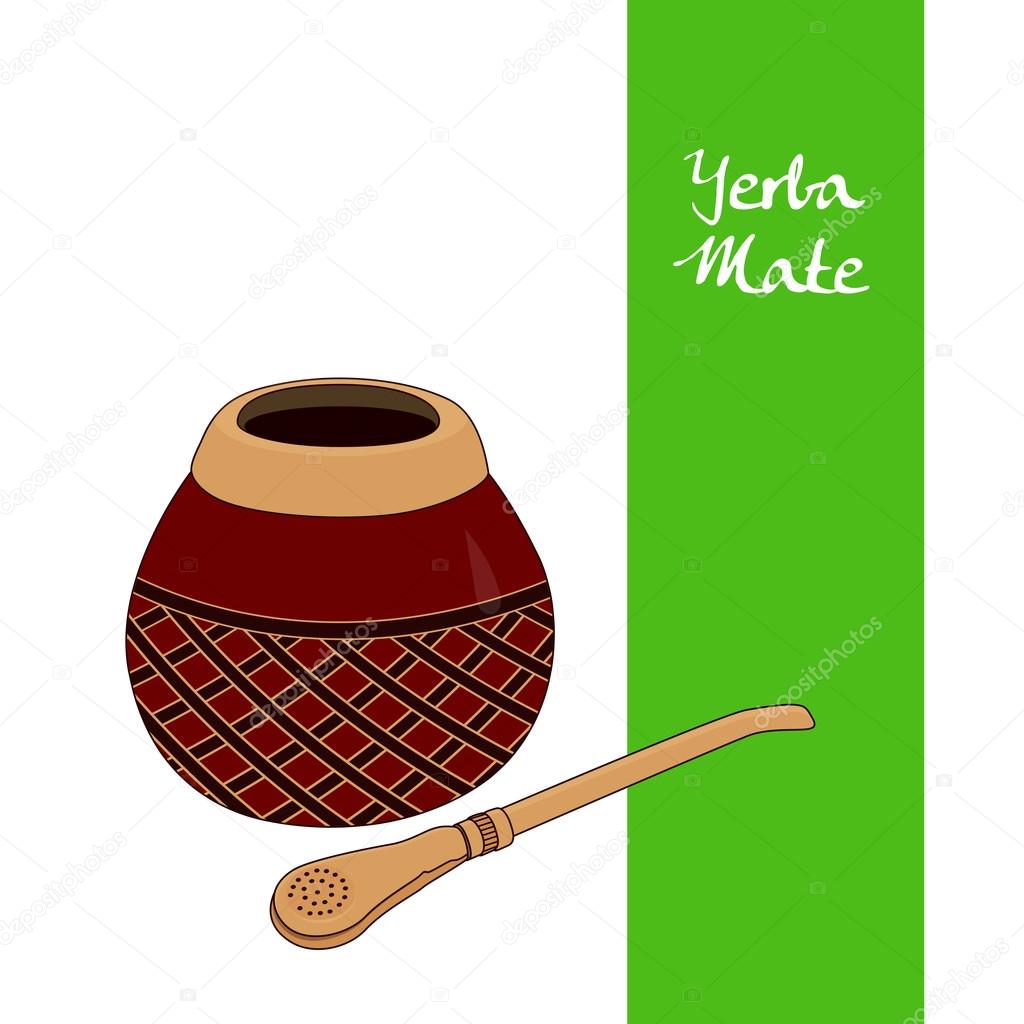Tea culture of Latin America, mate tea in a calabash with a bombilla in doodle style