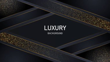 Siyah örtüşen katmanlı koyu soyut bir zemin. Işık efektli gerçekçi doku ve altın parıltılı noktalar element dekorasyonu.