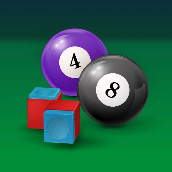 Bilardo masası arka plan illüstrasyon bilardo topları ve bilardo tebeşir