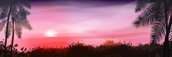 Sommarnatt. palmerna på bakgrund av solnedgången. vektor illustration — Stock vektor