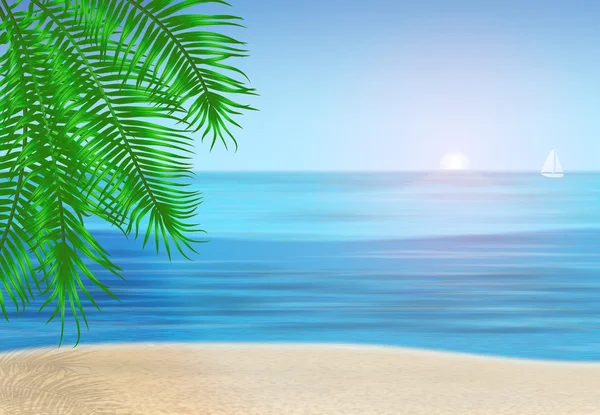 El mar, palmeras y playa tropical bajo el cielo azul. Ilustración vectorial Ilustración De Stock
