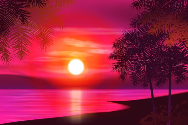 Noche de verano. Palmeras en el fondo del atardecer. Ilustración vectorial Ilustraciones De Stock Sin Royalties Gratis