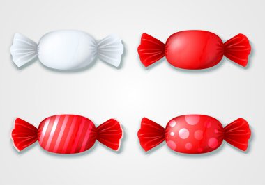 Set of colored candies in wrappers - red and white. clipart
