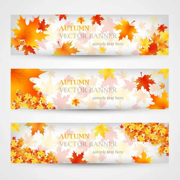 Three autumn banners with colorful leaves. Vector — Stock Vector