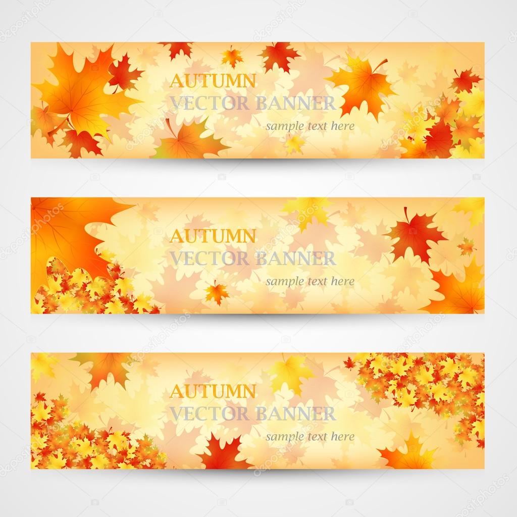 Three autumn banners with colorful leaves. Vector