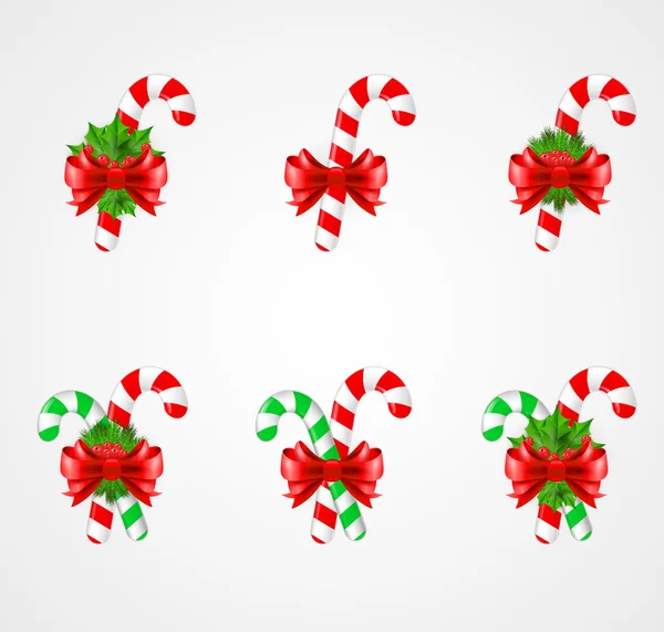 Set of traditional Christmas candy cane decoration. Vector illustration — Stock Vector