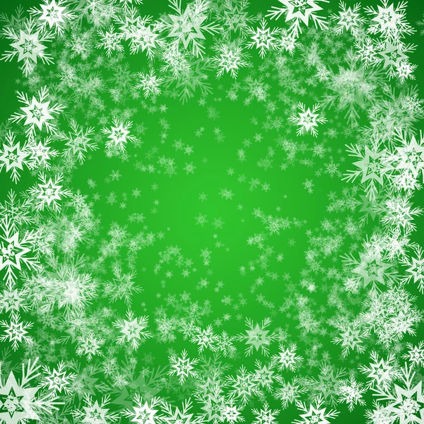 Kerstmis achtergrond van sneeuwvlokken in groene kleuren — Stockvector