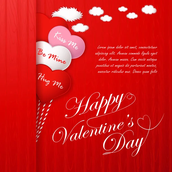 Tarjeta de San Valentín con corazones y palabras de amor — Vector de stock