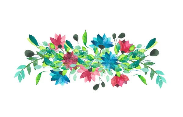 Bloemen en bladeren. Aquarel illustratie. — Stockfoto