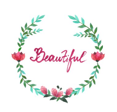 Çiçek ve yaprak suluboya oval çerçeve.