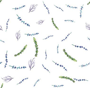 Sulu Boya Dikişsiz desen otlar ve yaprakları ile.