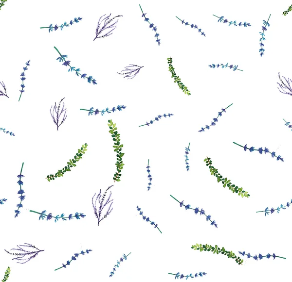 Watercolor seamless pattern with herbs and leaves. — Stock Photo, Image