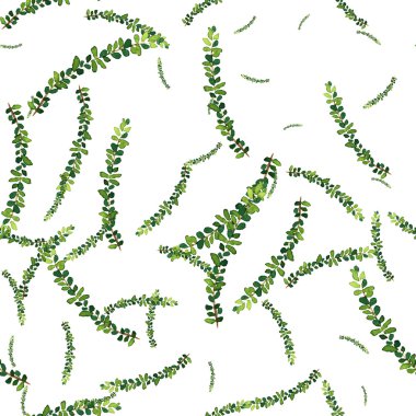 Sulu Boya Dikişsiz desen otlar ve yaprakları ile.