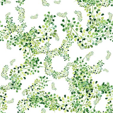 Sulu Boya Dikişsiz desen otlar ve yaprakları ile.