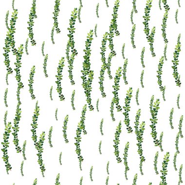 Sulu Boya Dikişsiz desen otlar ve yaprakları ile.