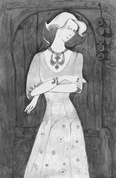 Elegant lady. Vintage llustration .watercolor — Stock Photo, Image