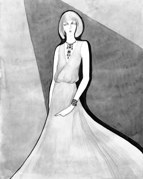 Uma senhora elegante. Ilustração vintage .watercolor — Fotografia de Stock