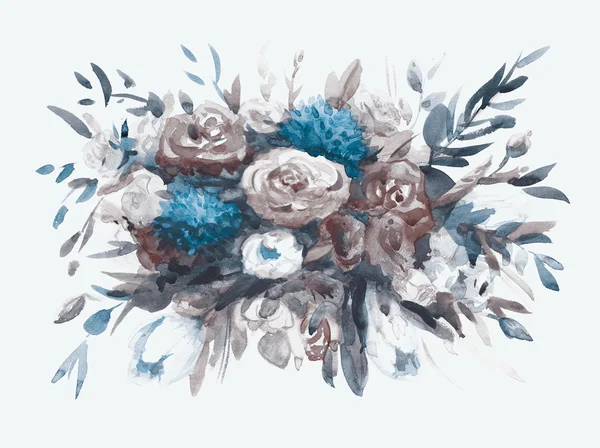 Акварельний букет з різнокольорових квітів — стокове фото