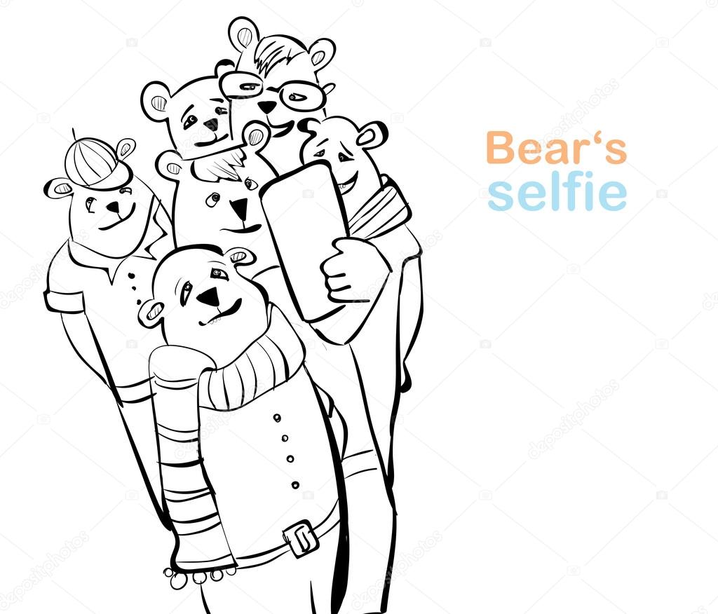 hand painted bear selfie. many bears do self photo. 