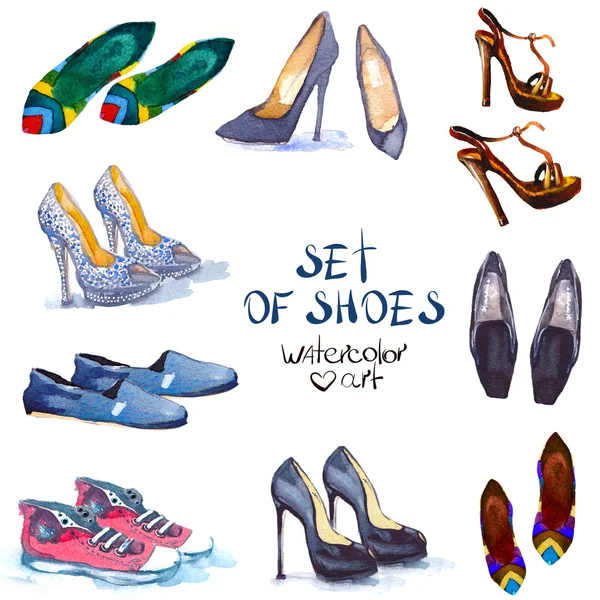 Watercolor set shoes — Stok Foto