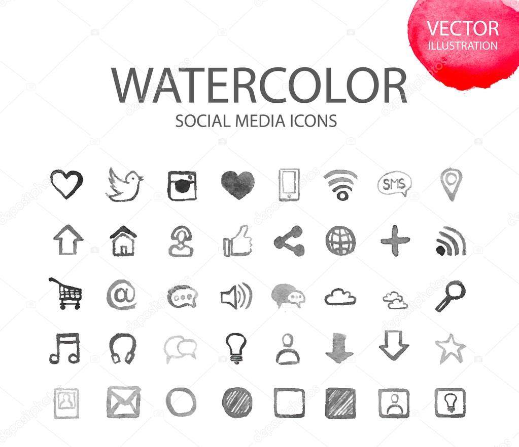Social media  symbols. Watercolor icon