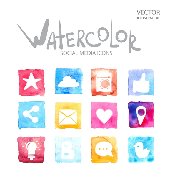 Símbolos de redes sociales. Icono de acuarela — Vector de stock