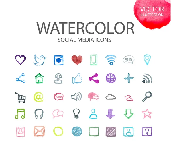 Social media  symbols. Watercolor icon — Stock Vector