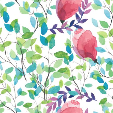 Sulu Boya Dikişsiz çiçek desenli.