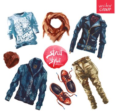 Erkekler moda görünümünü ayarlayın. Suluboya