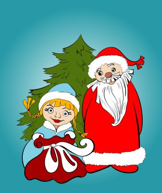 Noel kartı. Noel Baba ve hediyeler ile kar kızlık