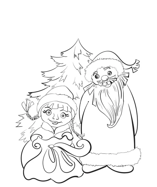 Julkort. Santa och Snow Maiden med gåvor — Stock vektor