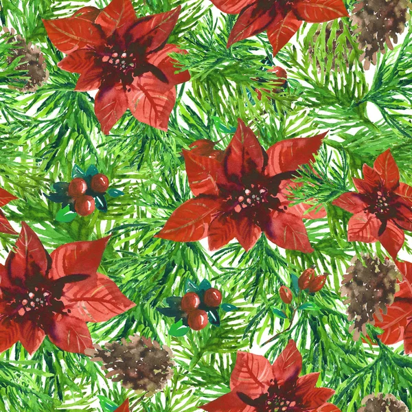 Kerstmis botanische aquarel patroon — Stockfoto