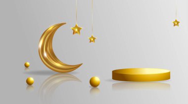 Altın podyum ve altın hilal içeren gerçekçi ramazan satışı