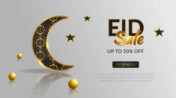 Venda Eid Realista Com Estilo Dourado —  Vetores de Stock