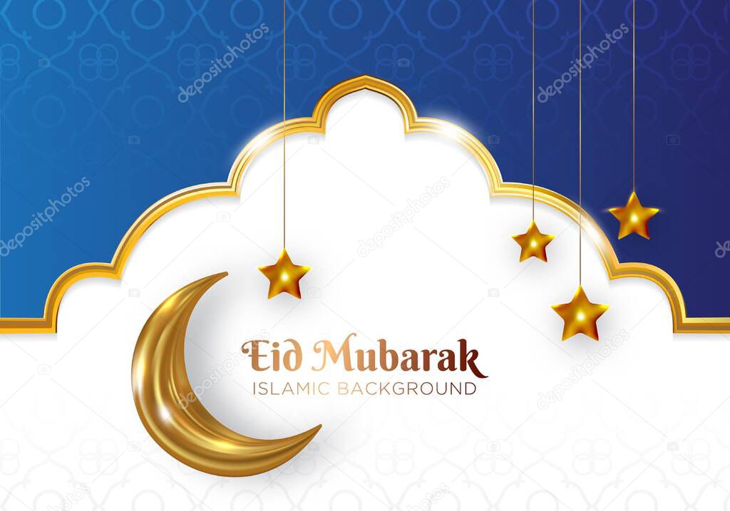 eid mubarak islamic background with gold crescent moon and star