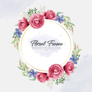 güzel çiçekli çerçeve su rengi ve el çizimi tarzı