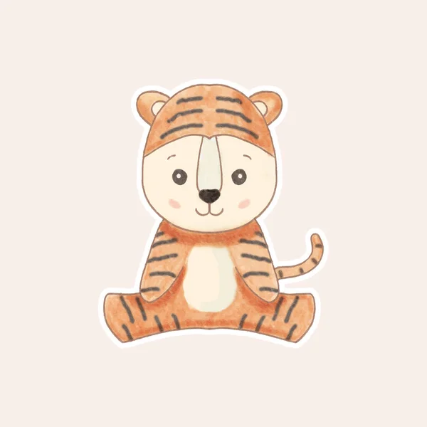 Illustration Aquarelle Tigre Mignon Modèle Autocollant Pour Enfants — Image vectorielle