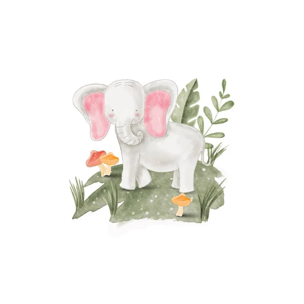 Ilustração Aquarela Bonito Elefante Para Berçário Chá Bebê — Vetor de Stock