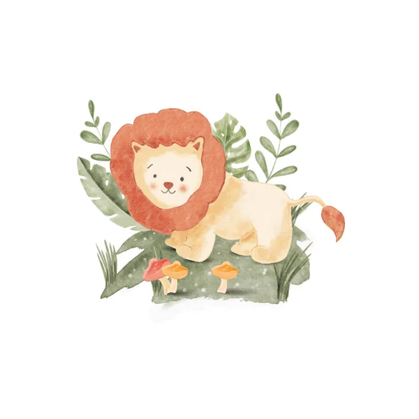 Illustration Aquarelle Lion Mignon Pour Crèche Baby Shower — Image vectorielle