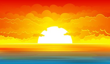 Günbatımı deniz manzarası arka plan vektör tasarımı illüstrasyonu