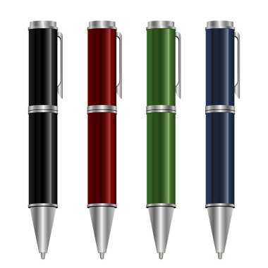 Beyaz arkaplanda izole edilmiş tükenmez kalem kümesi vektör tasarımı çizimi