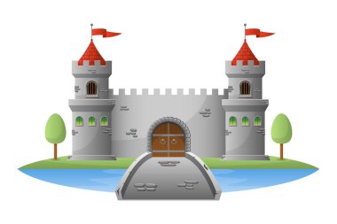 Beyaz arkaplanda izole edilmiş Ortaçağ kalesi vektör tasarımı çizimi